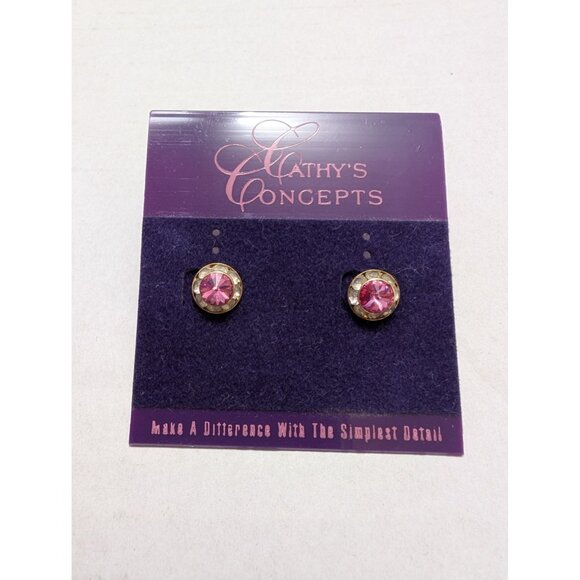 Cathys Concepts Pink Clear rhinestone small circle stud earrings w/ og packing - Picture 1 of 5